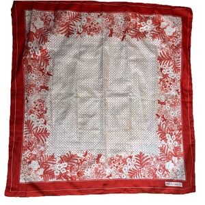 Vintage Olga Greco Womens Square Scarf Red White Floral Silk? Handrolled 30x30"